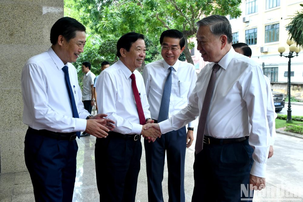 Lãnh đạo Ban Nội chính Trung ương đón Tổng Bí thư Tô Lâm. Ảnh: Đăng Khoa/Nhân Dân