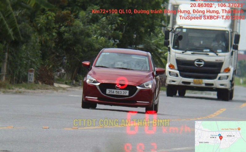 Image of the vehicle violating the speed limit. Photo: Thai Binh Police
