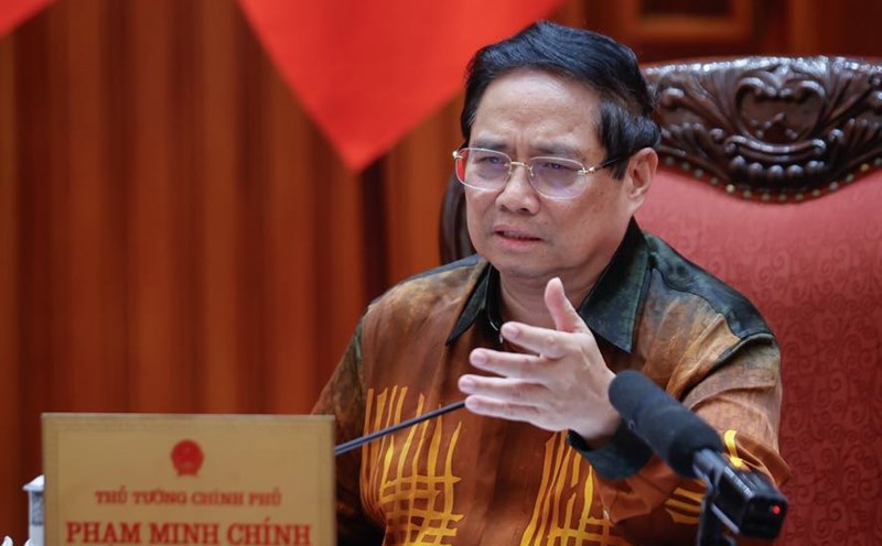 Politburo member and Prime Minister Pham Minh Chinh chaired a meeting to give opinions on the draft Resolution of the National Assembly on building an international financial center in Vietnam. Photo: VGP/Nhat Bac