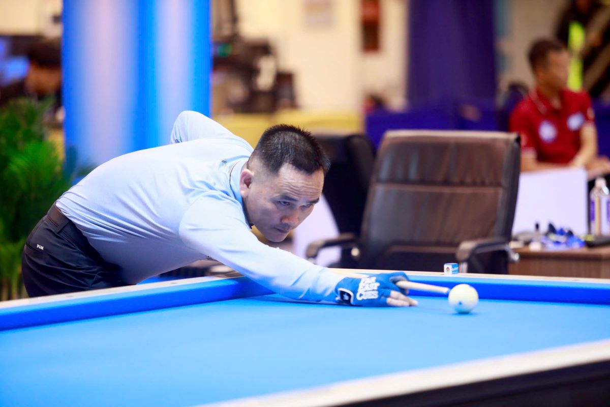 Duong kim vo dich cua World Cup Billiards carom 3 bang TPHCM Tran Duc Minh bi loai. Anh: Le Phong
