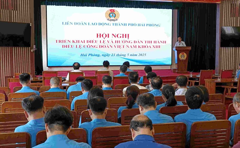 Overview of the conference of the Hai Phong City Labor Federation. Photo: Mai Dung