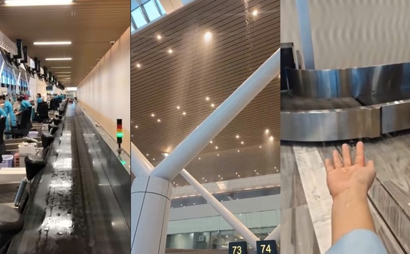 Image of water leakage at Terminal T3 - Tan Son Nhat International Airport at noon on May 24. Photo: Ba Truong