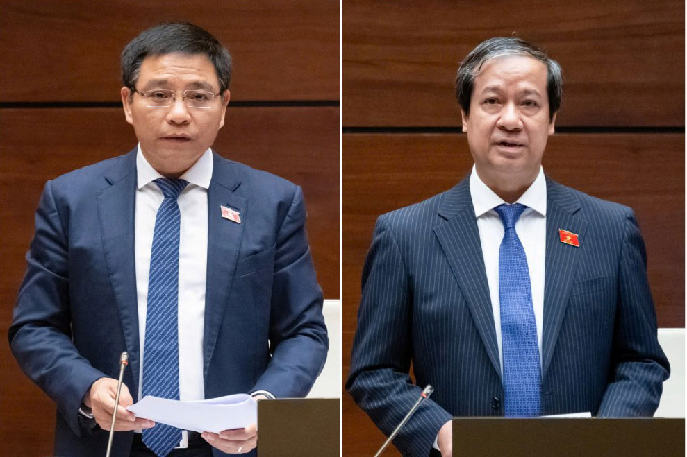 Minister of Finance Nguyen Van Thang (left) and Minister of Education and Training Nguyen Kim Son will answer questions before the National Assembly. Photo: Pham Thang