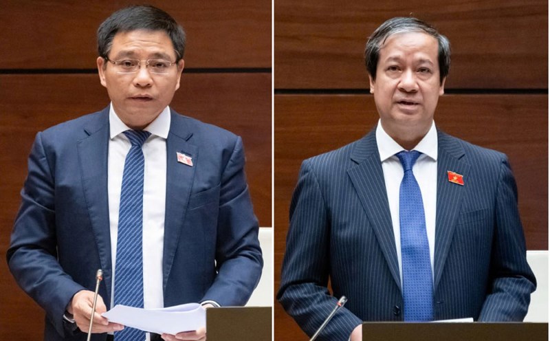 Minister of Finance Nguyen Van Thang (left) and Minister of Education and Training Nguyen Kim Son will answer questions before the National Assembly. Photo: Pham Thang
