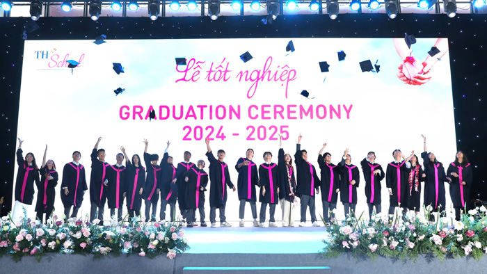 The emotional moment when graduation hats are thrown into the sky - a symbol of youth, efforts and aspirations to fly far.