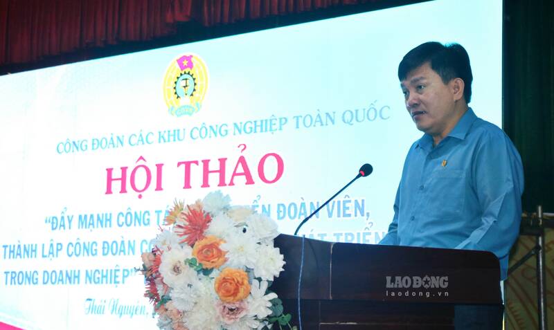 Pho Chu tich Tong LDLD Viet Nam Nguyen Xuan Hung phat bieu tai hoi thao. Anh: Lam Thanh