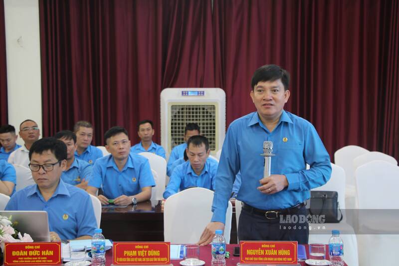 Pho Chu tich Tong LDLD Viet Nam Nguyen Xuan Hung phat bieu tai hoi thao. Anh: Lam Thanh