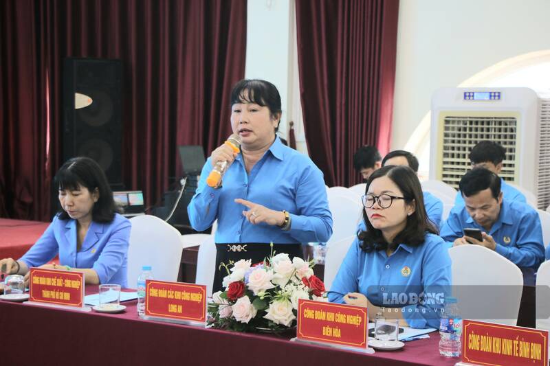 Dai bieu Cong doan cac KCN Long An trinh bay tham luan. Anh: Lam Thanh
