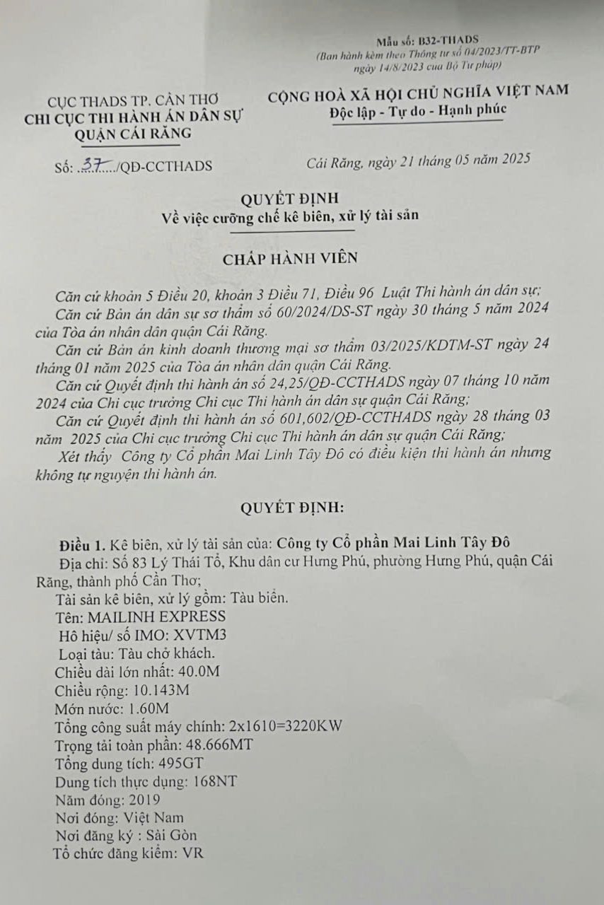 Quyet dinh ve viec ke bien, xu ly tai san. Anh: Ta Quang
