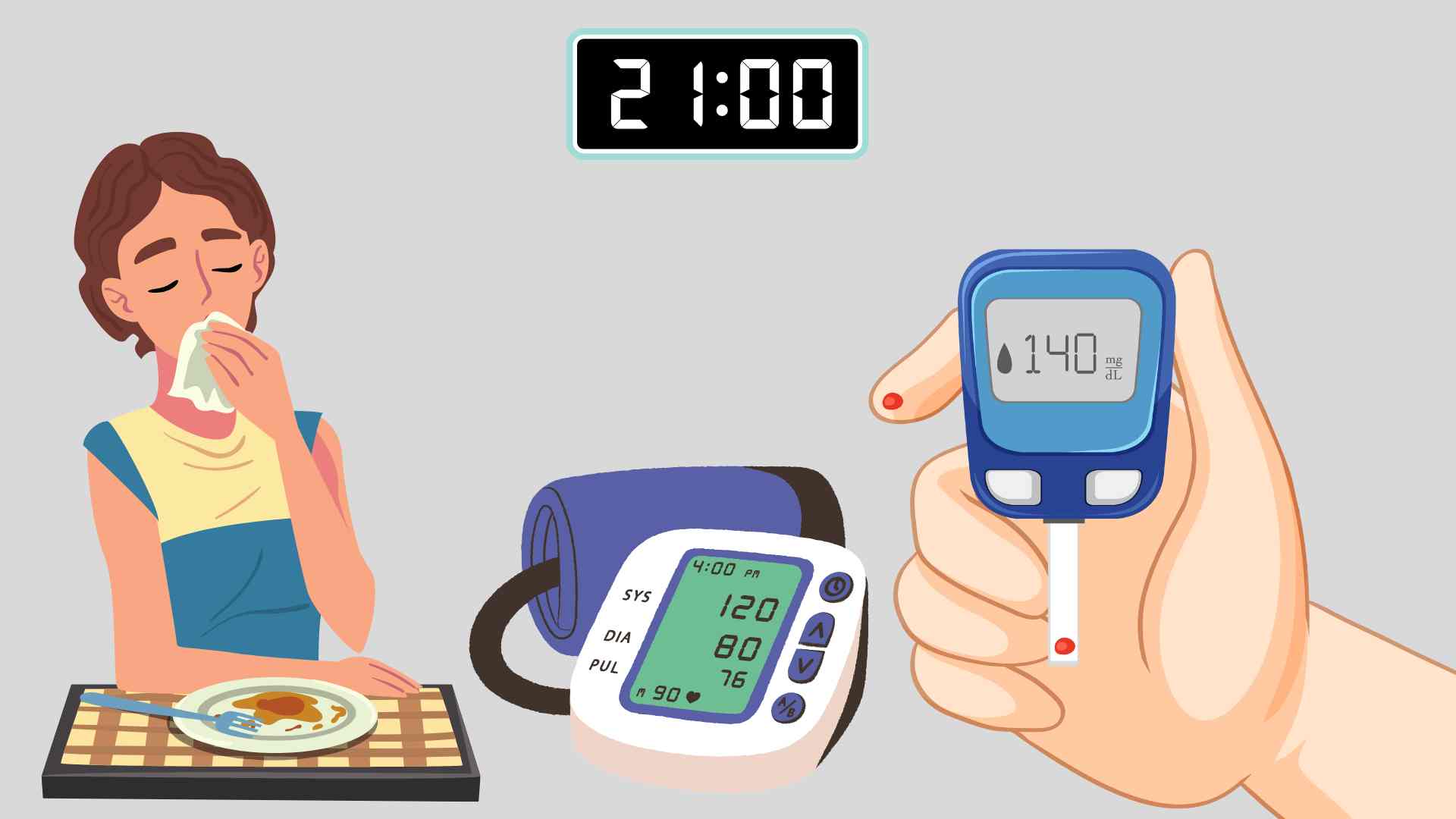 Often eating dinner late will increase blood sugar. Graphics: Ha May