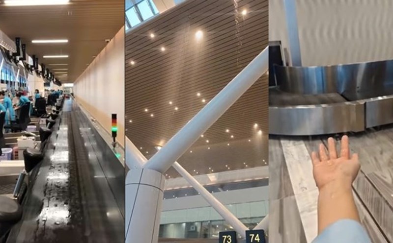 Image of leaking rainwater at T3 terminal of Tan Son Nhat airport at noon on May 24. Photo: Ba Truong