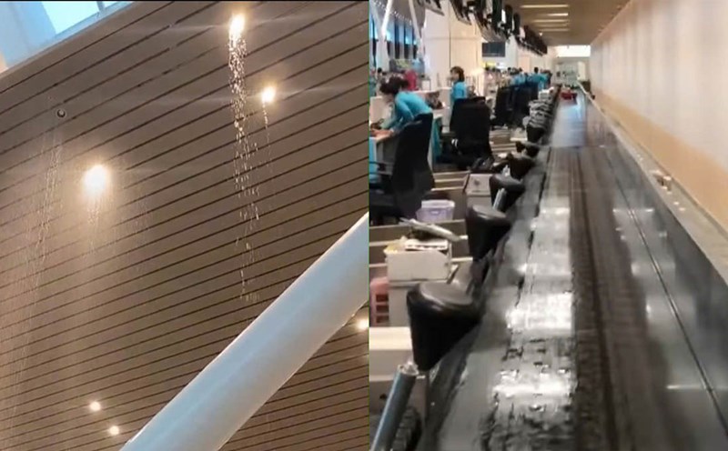 Tan Son Nhat T3 Terminal leaked on the afternoon of May 24 due to damaged drainage. Photo: Tan Tien