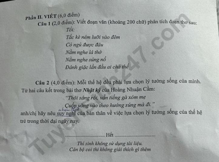 De thi mon Van vao lop 10 THPT Chuyen Khoa hoc xa hoi va nhan van Ha Noi 2025. Anh: Tuyensinh247