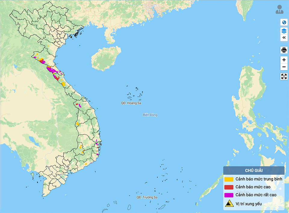 Canh bao nguy co xay ra lu quet, sat lo dat, sut lun do mua lu hoac dong chay tai cac dia phuong. Anh: Cuc Khi tuong Thuy van