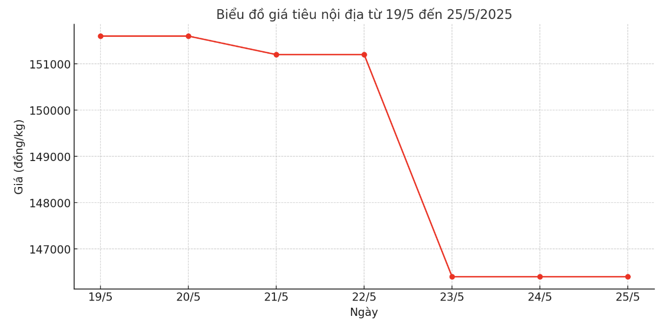 Tong ket gia tieu tuan tu ngay 19.5-25.5, giam sau 4.000 - 6.500 dong/kg so voi chot phien tuan truoc do. Anh: Thanh Binh