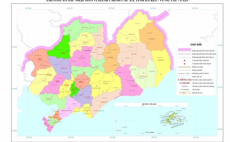 Map of administrative units in Ba Ria - Vung Tau expected after the arrangement of commune-level administrative units. Photo: Provided by the Department of Home Affairs