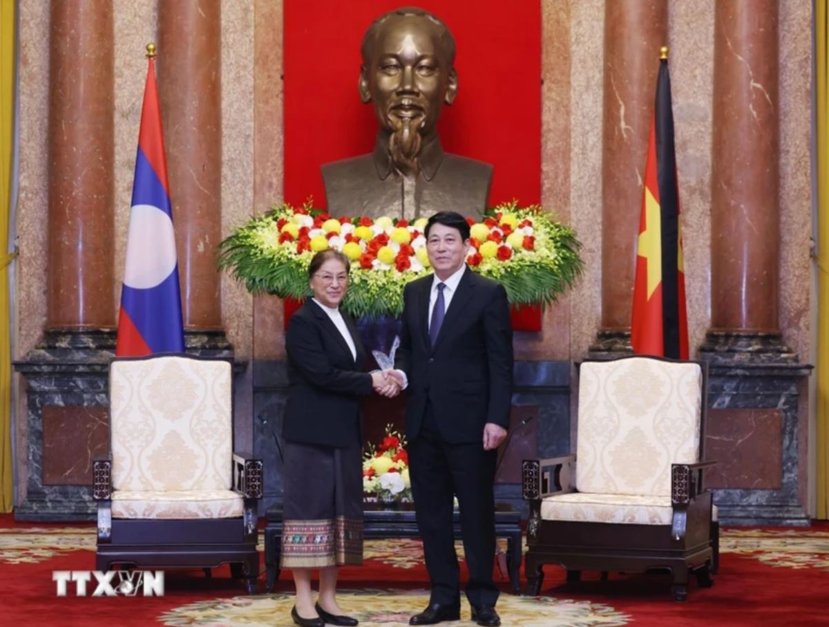 Chủ tịch nước Lương Cường tiếp Phó Chủ tịch nước Lào Pany Yathotou. Ảnh: TTXVN