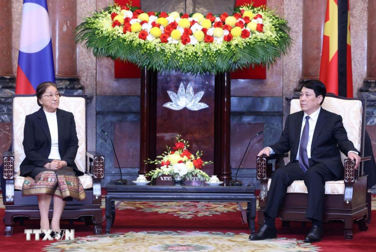 Politburo member and President Luong Cuong received Vice President of Laos Pany Yathotou. Photo: VNA