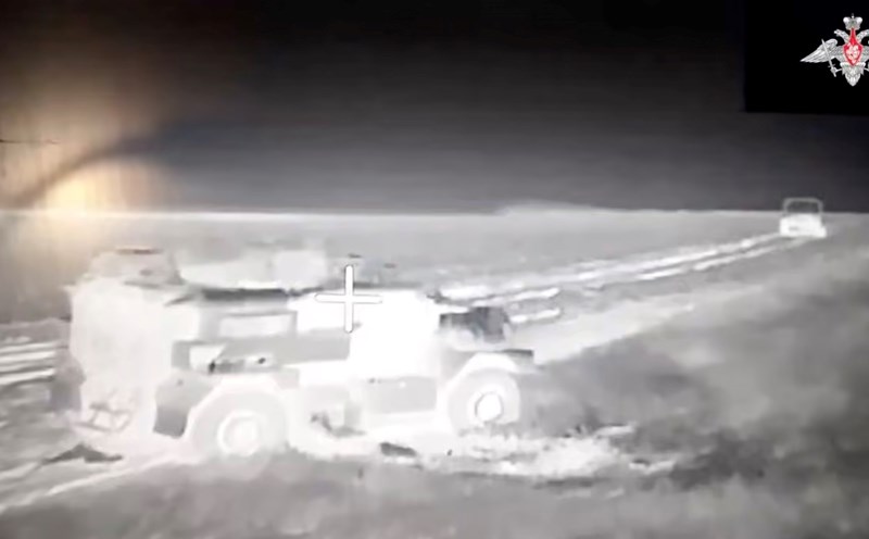 Russian UAVs attack Ukrainian armored vehicles. Photo: Cut from video of the Russian Ministry of Defense