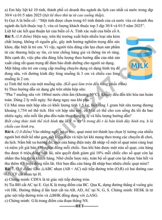 De thi thu vao lop 10 mon Toan 2025 - Truong THCS Tran Quoc Toan 1 (TP Thu Duc). Anh: Tuyensinh247