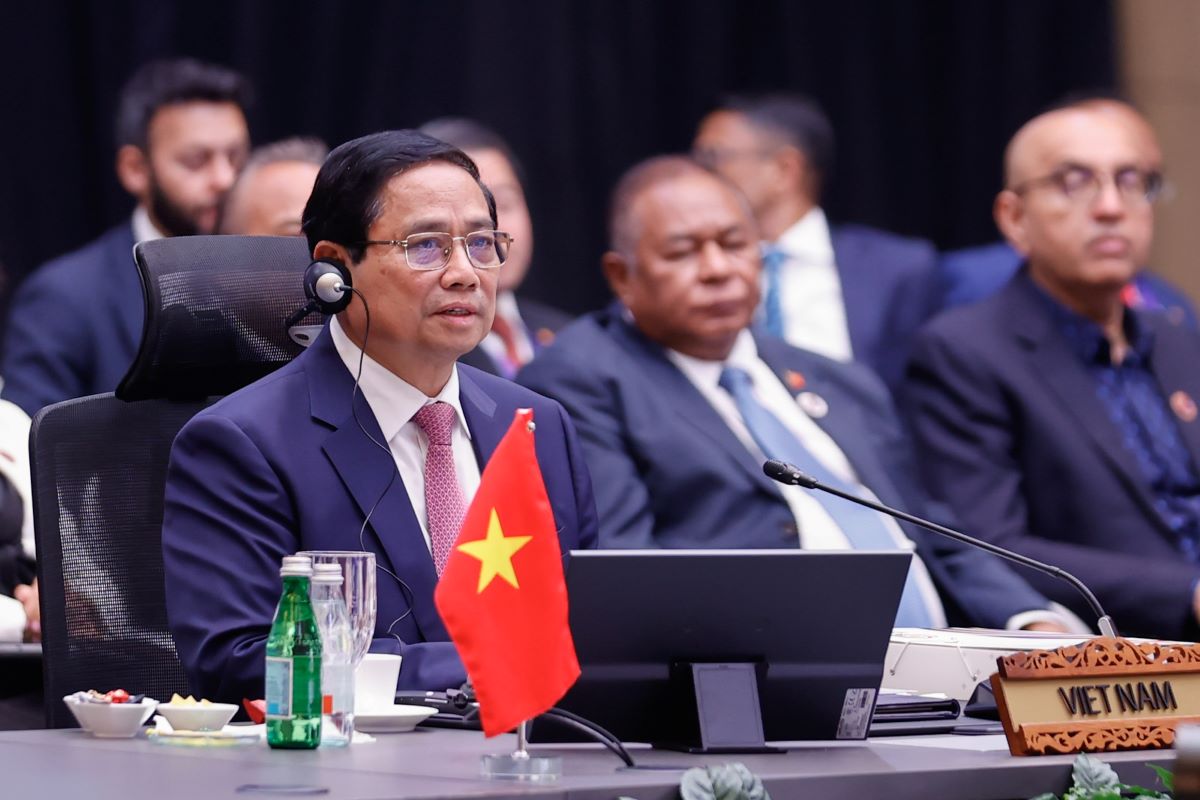 Thu tuong Chinh phu Pham Minh Chinh dan dau doan dai bieu cap cao Viet Nam tham du hoi nghi. Anh: VGP