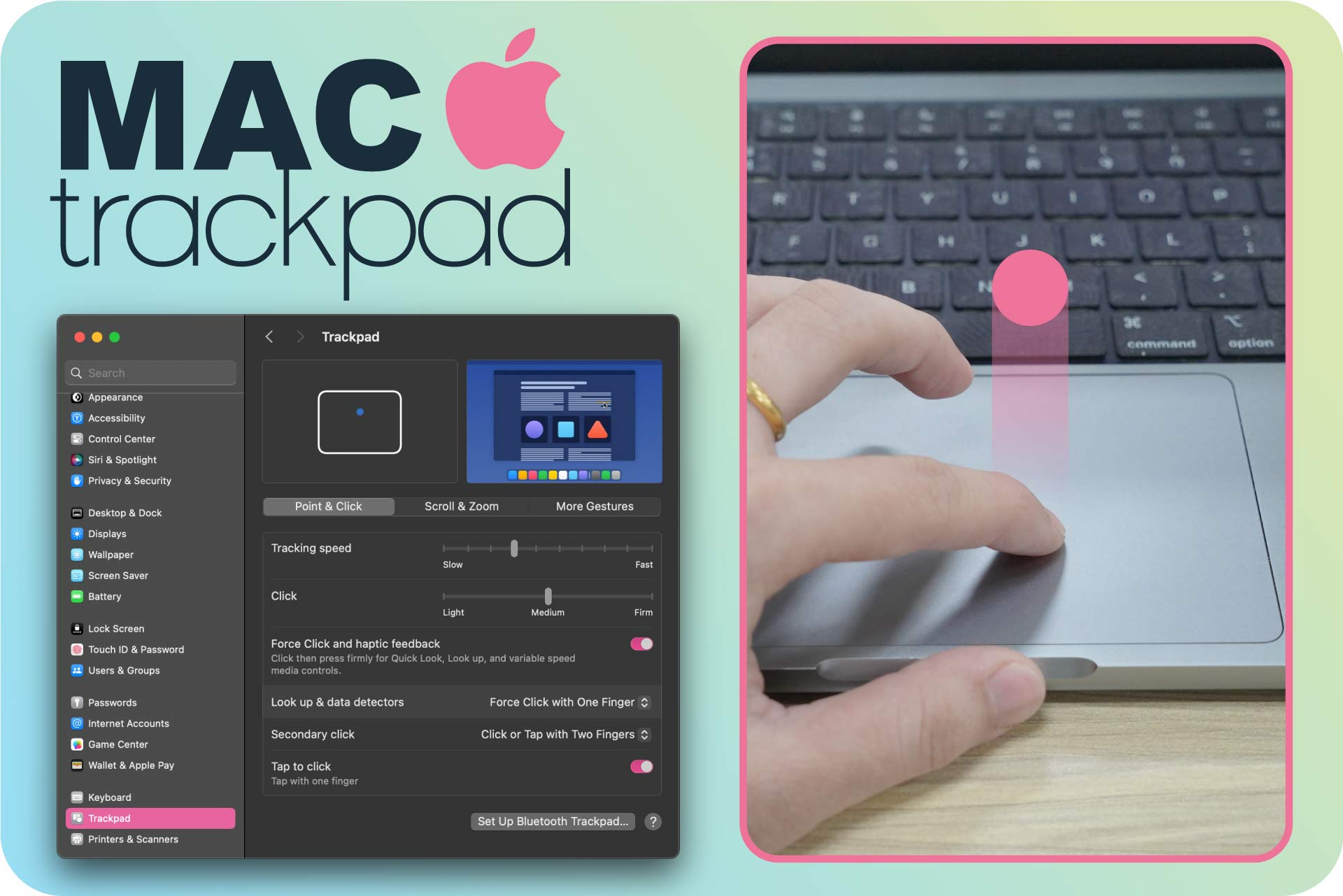 Operaciones basicas y avanzadas en MacBook Trackpad. Foto: Vu Linh