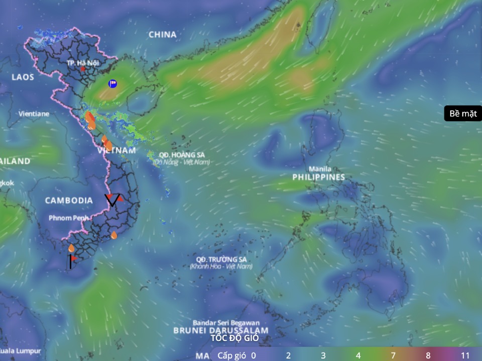 The forecast for marine weather has developments to note. above is an image of the wind fields at sea updated at 10:00 on May 26. Source: Vietnam Disaster Monitoring System