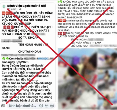 Mạo danh bệnh viện để kêu gọi từ thiện. Ảnh: Hữu Chánh