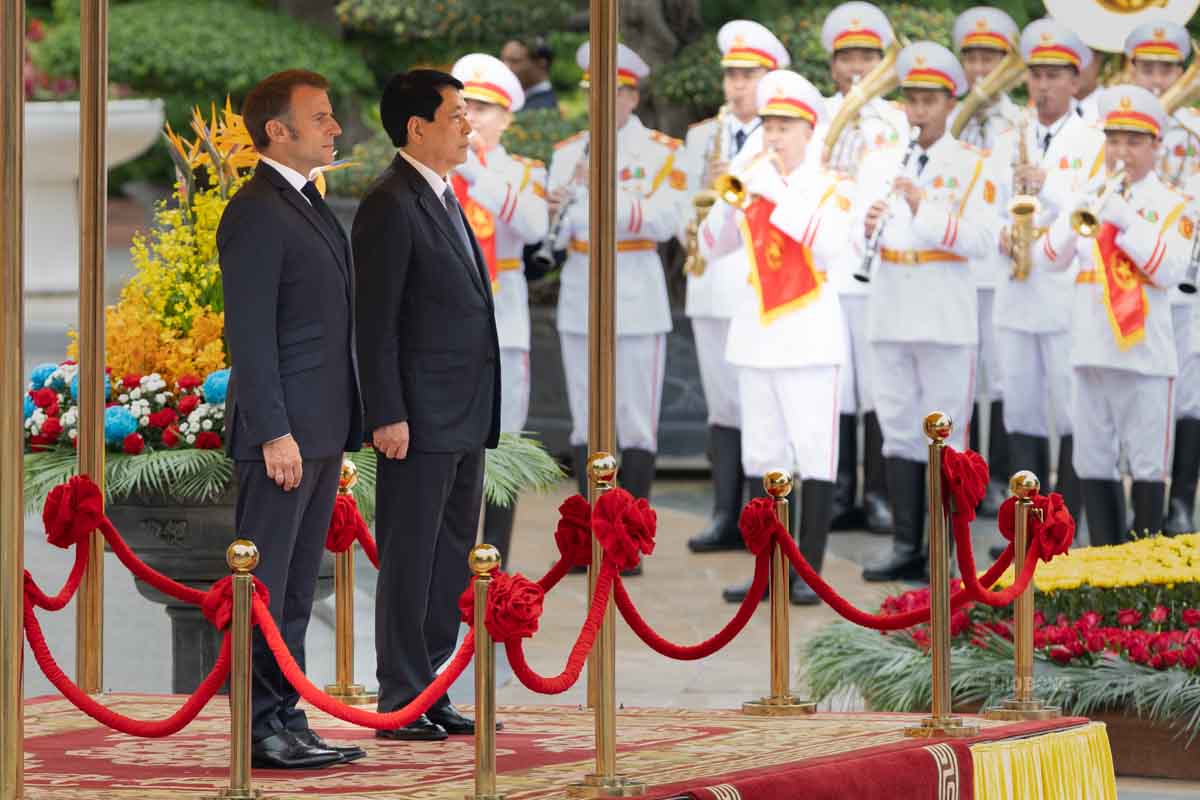 Le don Tong thong Cong hoa Phap Emmanuel Macron dien ra tai Phu Chu tich. Anh: Hai Nguyen