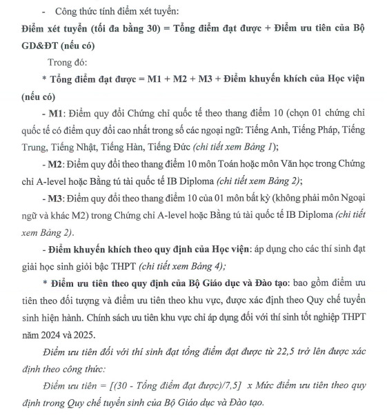 Cong thuc tinh diem xet tuyen theo phuong thuc 3 vao Hoc vien Ngoai giao nam 2025. Anh chup man hinh