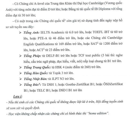 Dieu kien danh cho doi tuong xet tuyen theo phuong thuc 3 vao Hoc vien Ngoai giao nam 2025. Anh chup man hinh