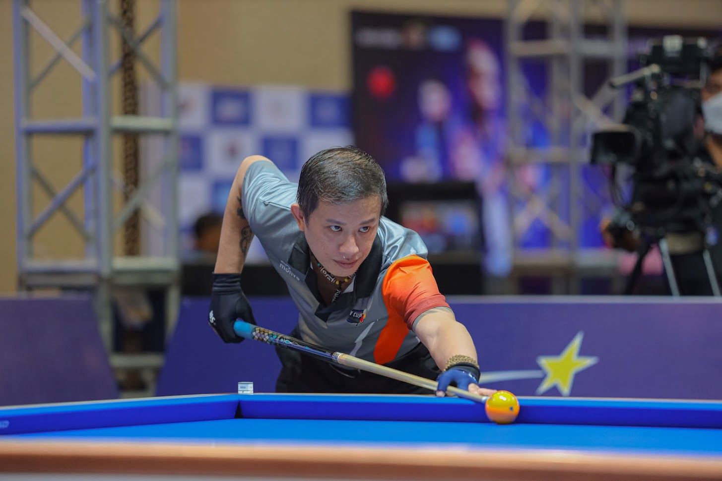 Huy Khiem co mot series ghi 14 diem tai vong loai dau tien cua giai Billiards carom 3 bang SCTV Cup 2025. Anh: Tran Duyen