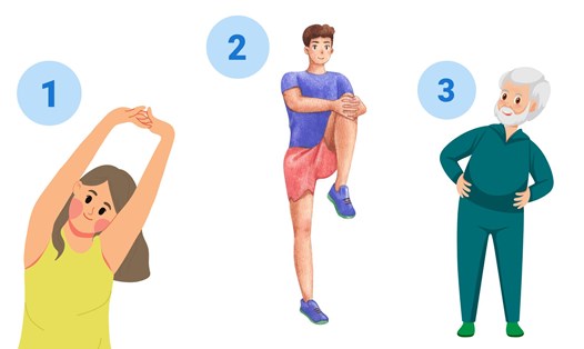 Bài tập kéo giãn cơ bắp buổi sáng giúp tăng trao đổi chất. Đồ họa: Thanh Thanh