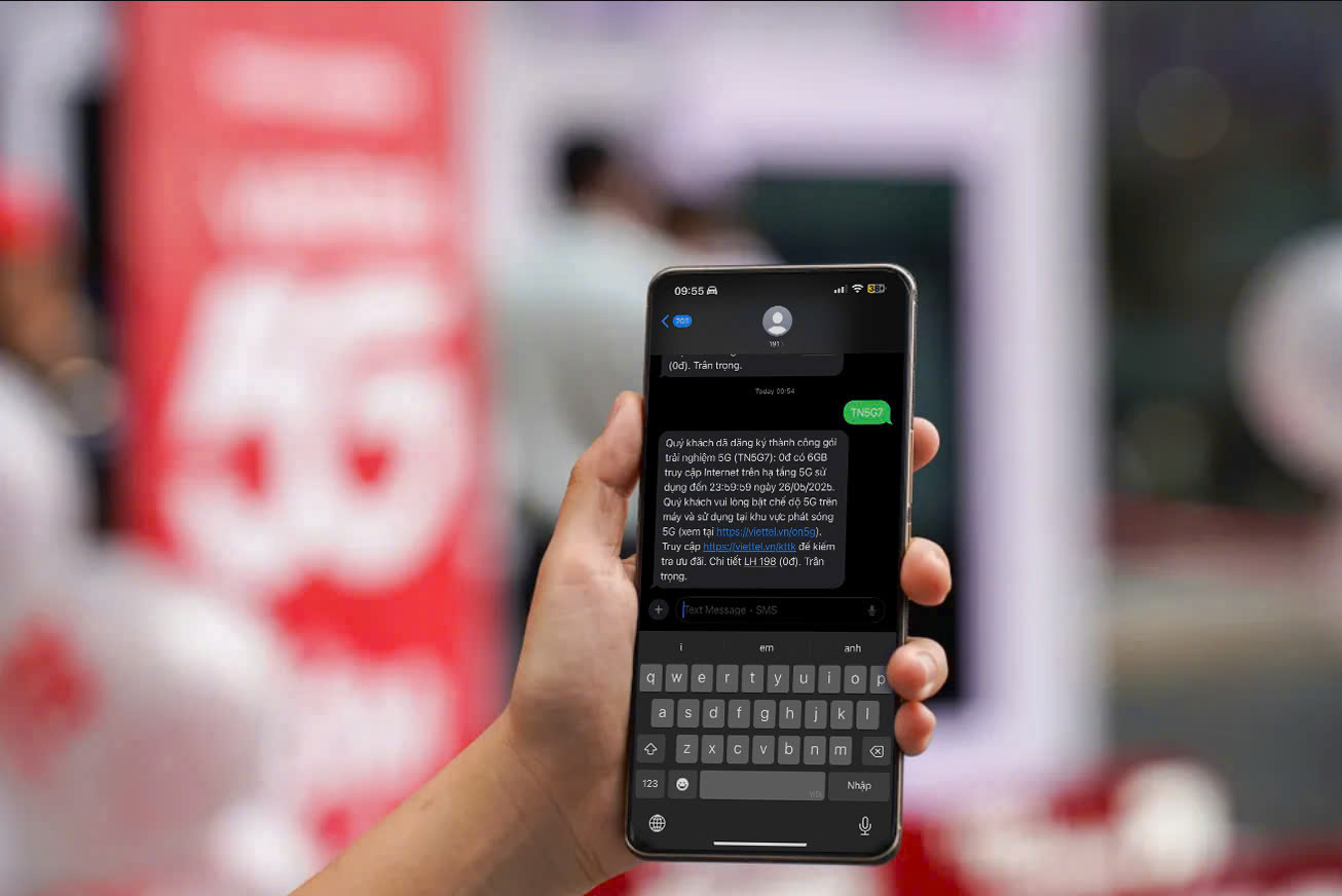 Khach hang soan tin nhan “TN5G7” gui 191 de duoc nhan 6GB data su dung tren mang 5G. Anh: Viettel
