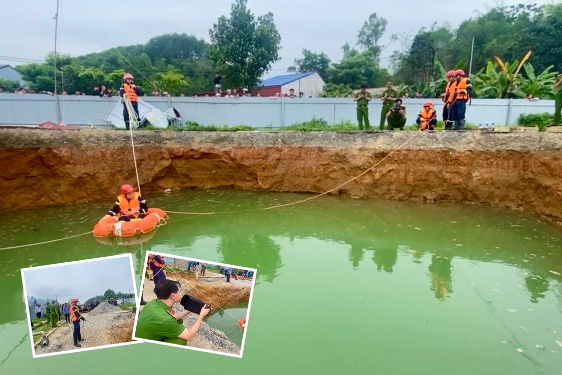 Apresurandose a buscar a la victima en el sospechoso que cae en el pozo de la muerte en Bac Kan. Foto: Quang Huy.
