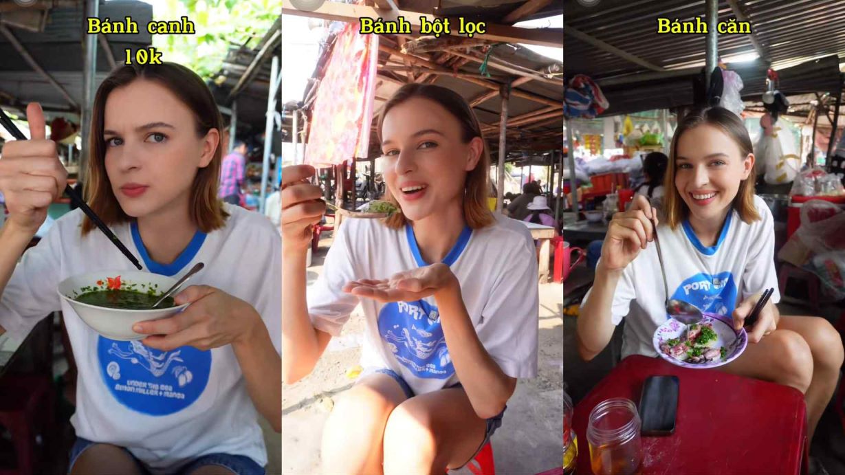 TikToker người Nga cũng tham gia kiểm chứng khu chợ Giai Sơn. Ảnh: Cắt từ video