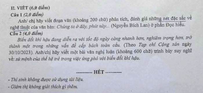 De thi thu tot nghiep THPT mon Ngu van nam 2025 - THPT Tan Phong (TPHCM). Anh: Tuyensinh247