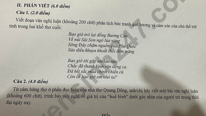 De thi thu tot nghiep THPT 2025 mon Ngu van - THPT Trung Vuong. Anh: Tuyensinh247