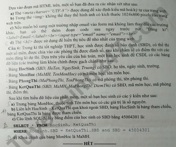 De thi thu tot nghiep THPT 2025 mon Tin lan 3 - THPT Chuyen Le Thanh Tong. Anh: Tuyensinh247
