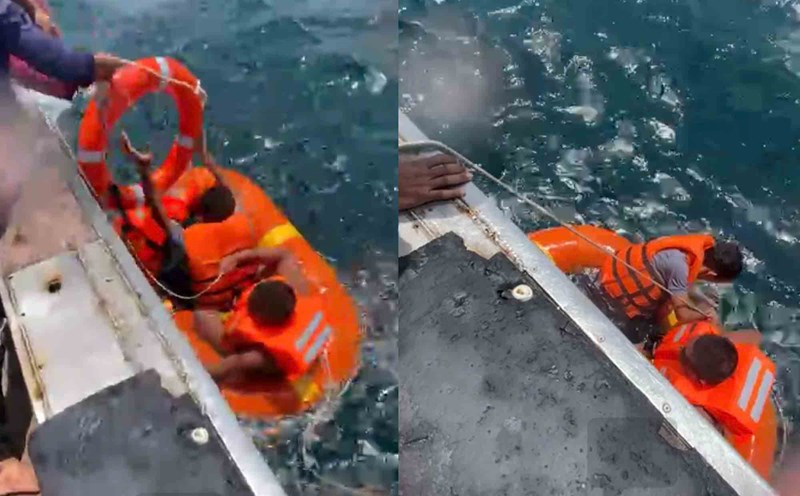 Image of rescuing crew members of the sunken Cong Thanh 07 ship in Ha Tinh sea. Photo: Vu Tuan.