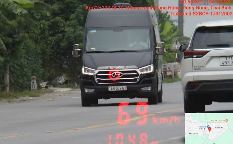Image of a vehicle with license plate 30K - 139.45 violating speeding. Source: Traffic Police Department - Thai Binh Provincial Police
