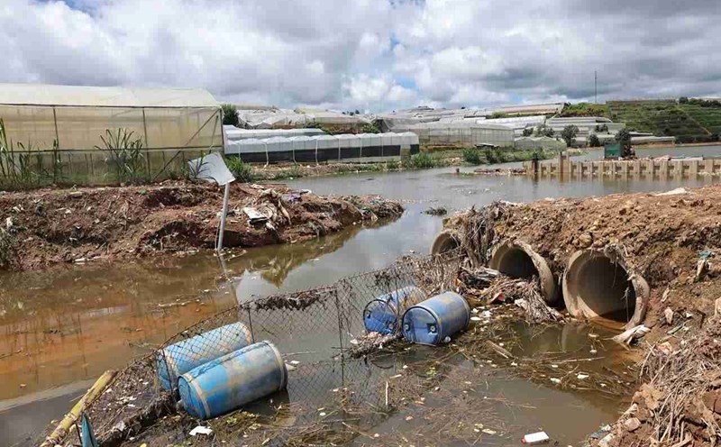 A corner of Than Tho Lake (Da Lat City, Lam Dong Province) is flooded with waste. Photo: Bao Trung