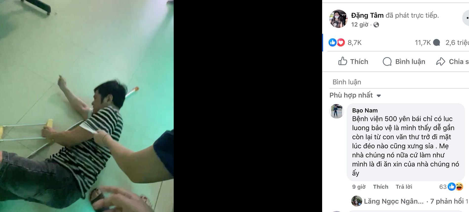 Video phat truc tiep len mang xa hoi voi nhung loi chi trich bac si tac trach duoc nhieu nguoi quan tam. Anh chup man hinh
