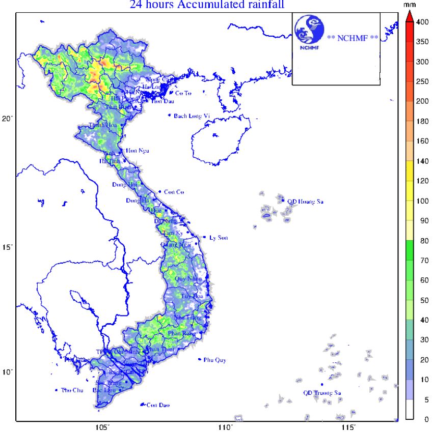 Du bao mua lon o Bac Bo, Bac Trung Bo, Tay Nguyen va Nam Bo. Anh: Trung tam Du bao khi tuong thuy van quoc gia Viet Nam