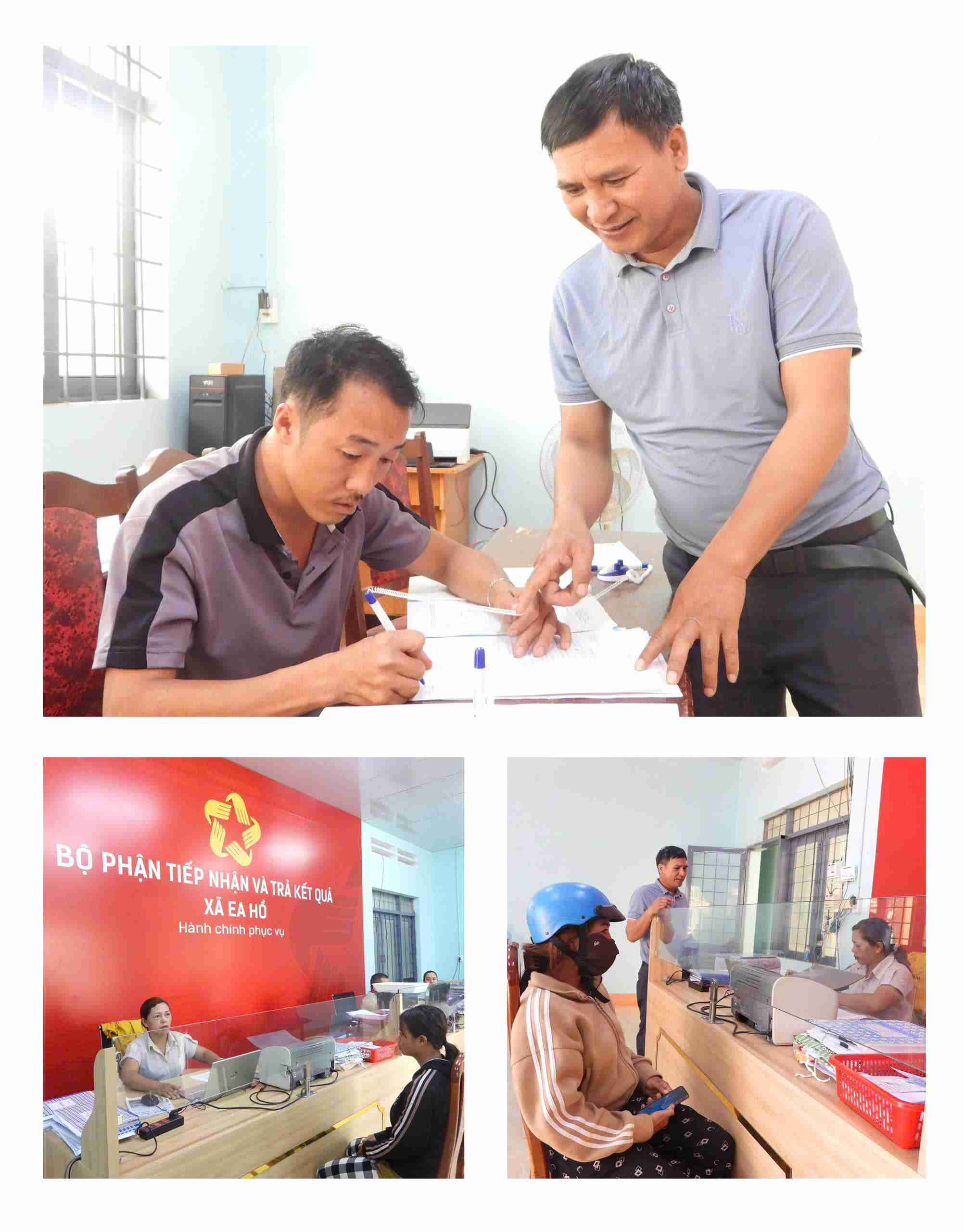 Nguoi dan toc thieu so xa Ea Ho, huyen Krong Nang duoc can bo co so huong dan giai quyet thu tuc hanh chinh. Anh: Bao Trung
