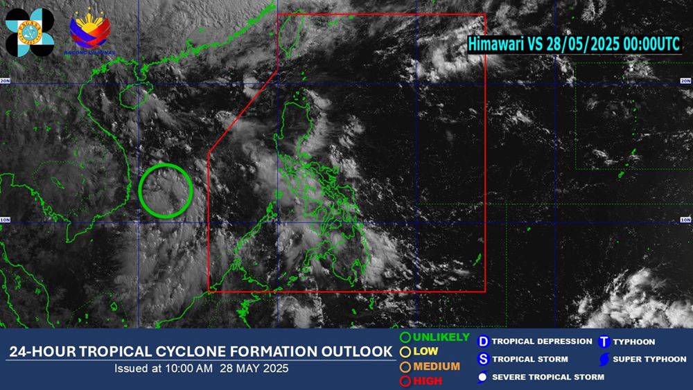 Cap nhat vi tri cua ap thap nhiet doi tren Bien Dong sang 28.5. Anh: PAGASA