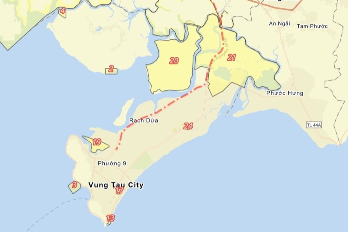 La ubicacion de algunos proyectos que requieren inversion en Vung Tau City. Foto: Departamento de Agricultura y MT proporcionado