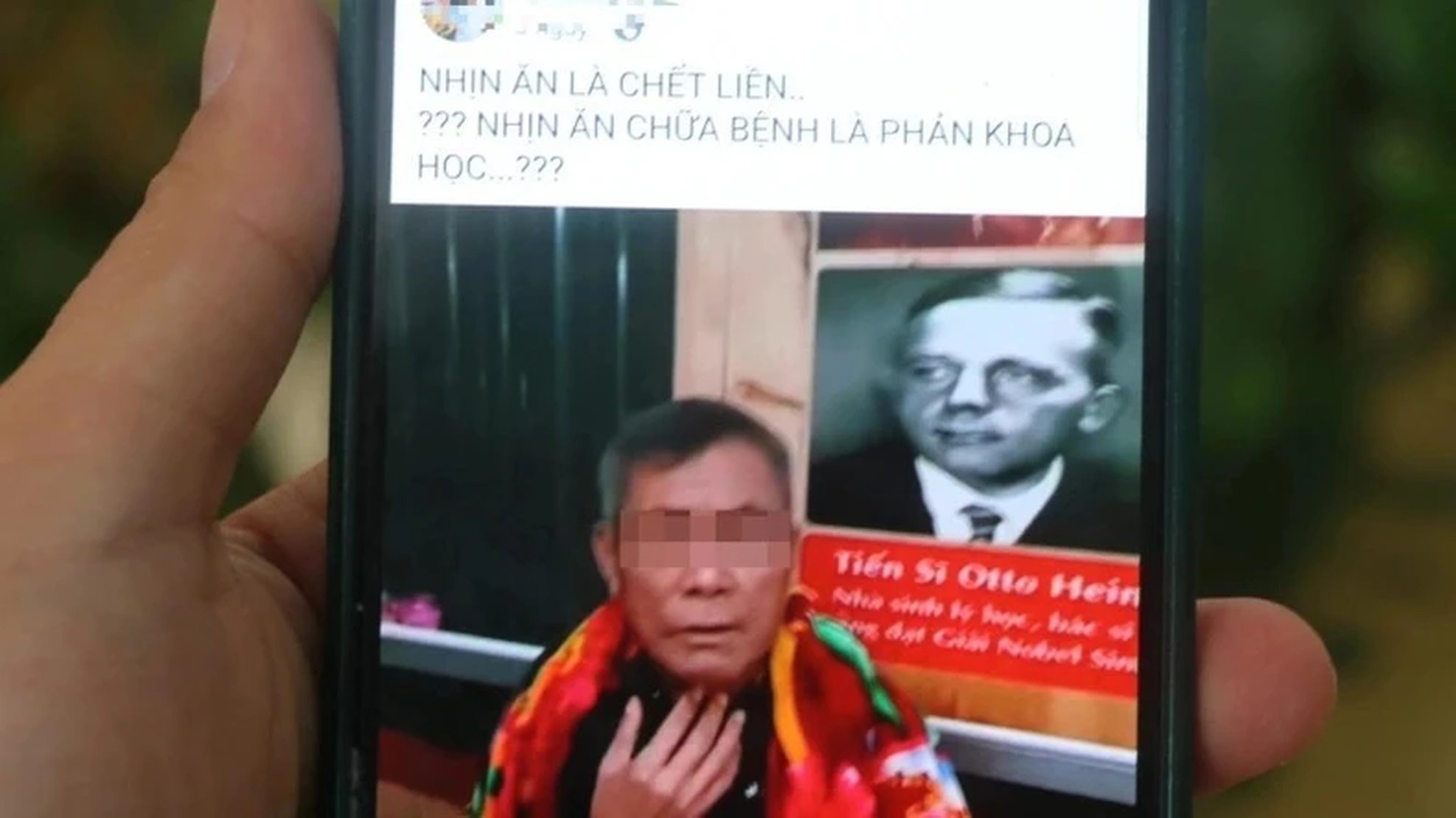 ai khoan Facebook cua ong Quang dang tai nhieu thong tin ve viec chua benh bang nhin an, chi can uong nuoc, ke ca benh ung thu giai doan cuoi, benh vien tra ve. Anh: Ngoc Anh