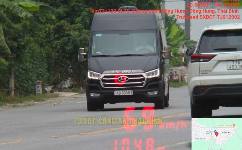 Image of the vehicle violating the speed limit limit for the penalty. Photo: Thai Binh Provincial Police