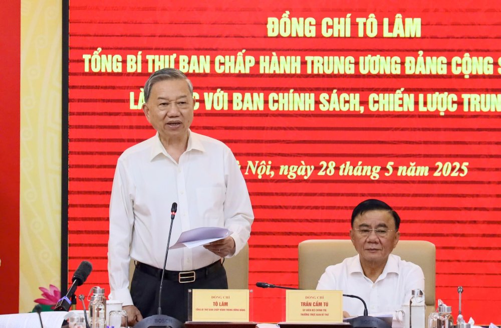 Tổng Bí thư Tô Lâm phát biểu kết luận buổi làm việc. Ảnh: Ban Chính sách, chiến lược Trung ương.